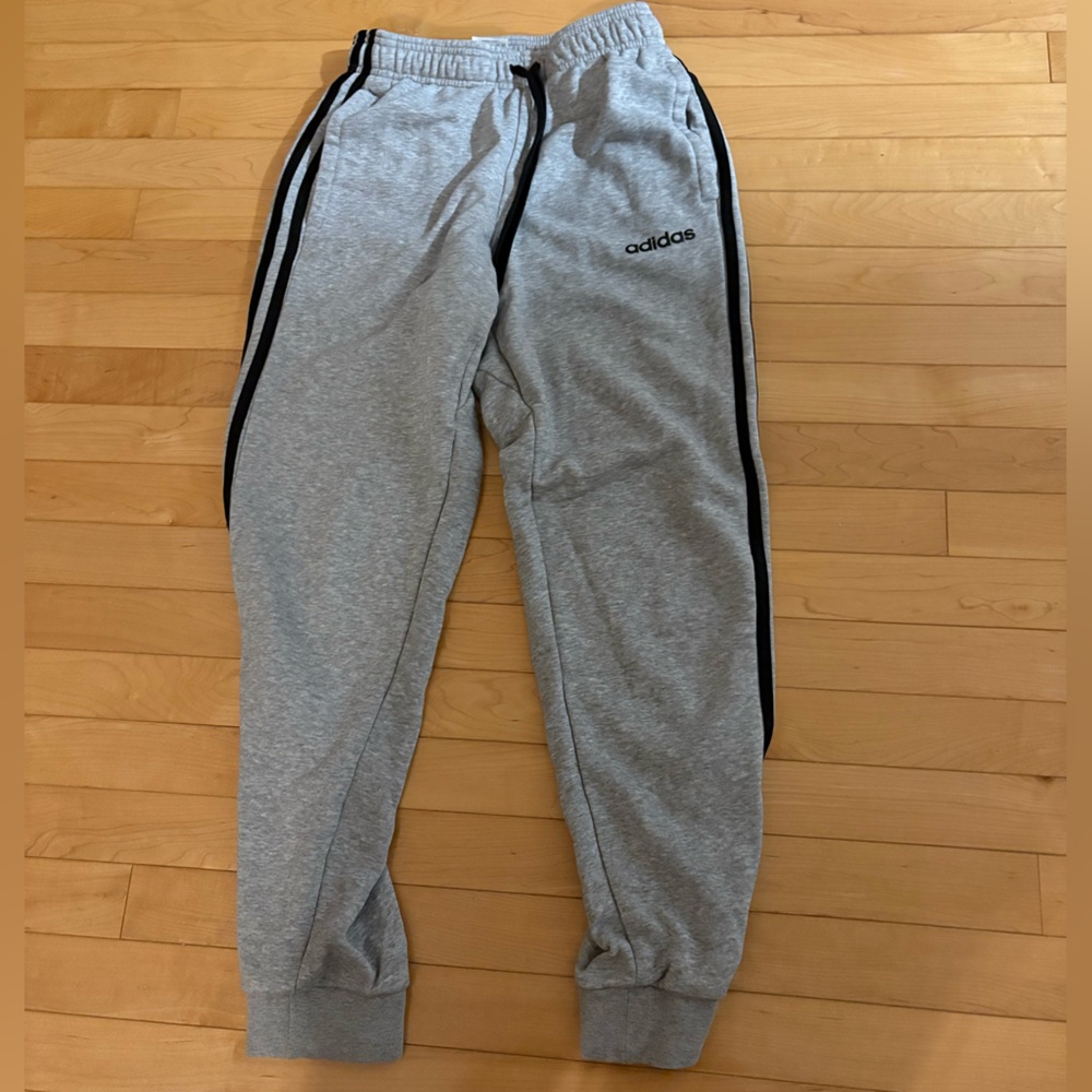 Adidas Heather Gray Joggers with Black Stripes